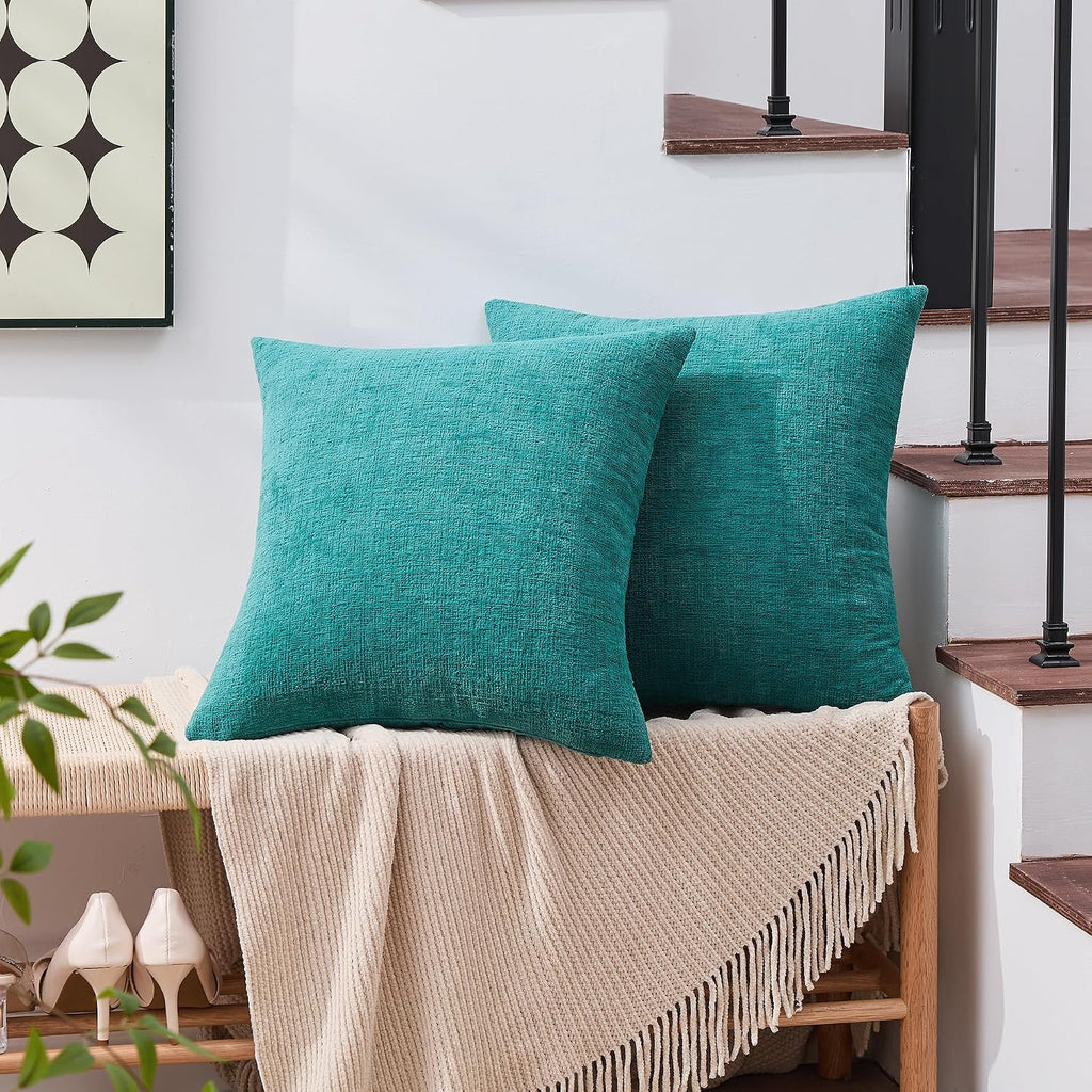 Gawamay Set of 2 Soft Textured Chenille Throw Pillow Covers 22x22 Inch (55x55 CM), Decorative Pillowcases Cushion Covers for Farmhouse Home…