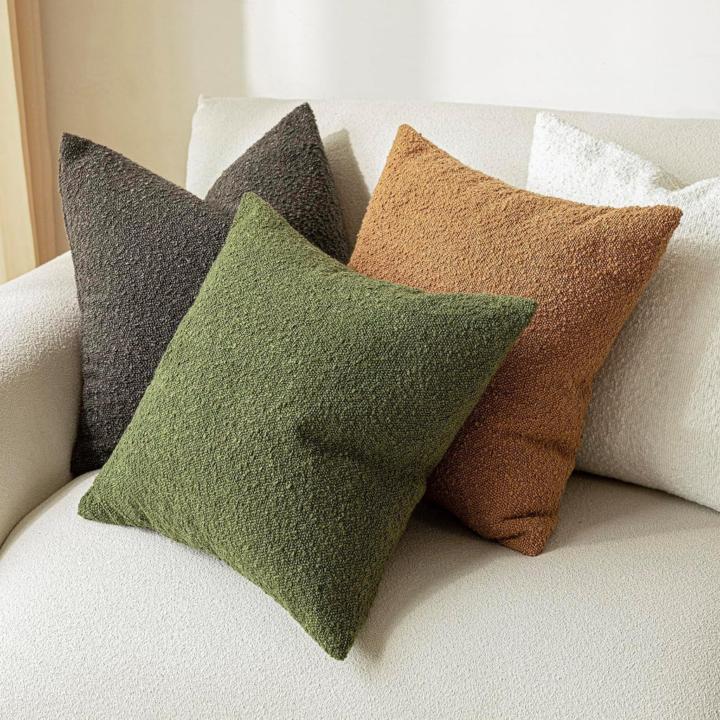 Foindtower Decorative Textured Boucle Throw Pillow Covers Accent Solid Pillow Cases Neutral Soft Cozy Couch Cushion Case for Chair Sofa…
