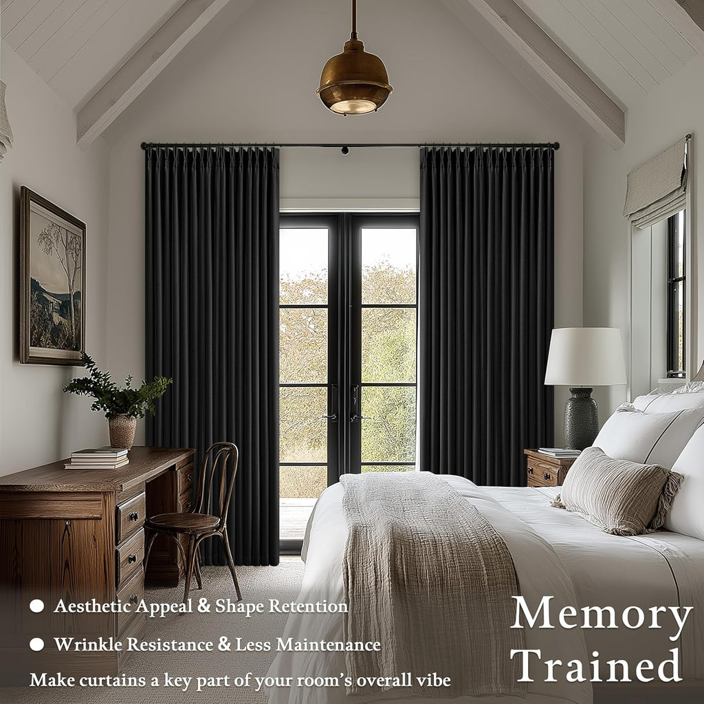 Twodrapes Pinch Pleated Blackout Curtains 102 Inches Long for Bedroom 100% Black Out Thick Linen Dual Layer Pinch Pleat Drapes with Back Ta…