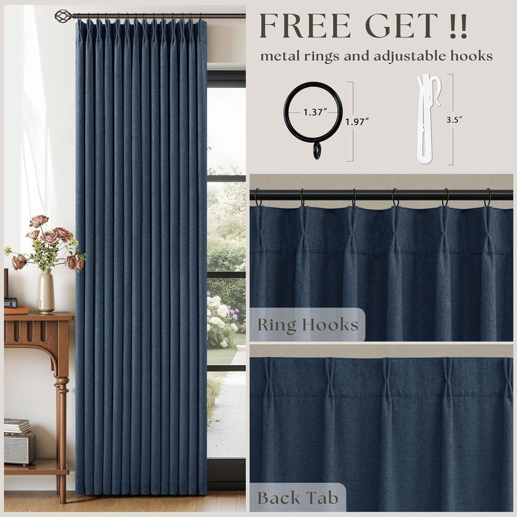 Twodrapes 100 Inch Pinch Pleat Drapes Navy Blue Room Darkening Curtains 100 Inches Long for Bedroom Modern Neutral 100% Blackout Thick Line…