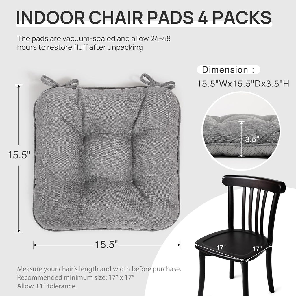 Love's cabin Memory Foam Chair Cushions Set of 4, 15.5"x15.5"x3.5" Indoor & Outdoor Seat Pads for Dining, Kitchen, Office, Patio Chairs…