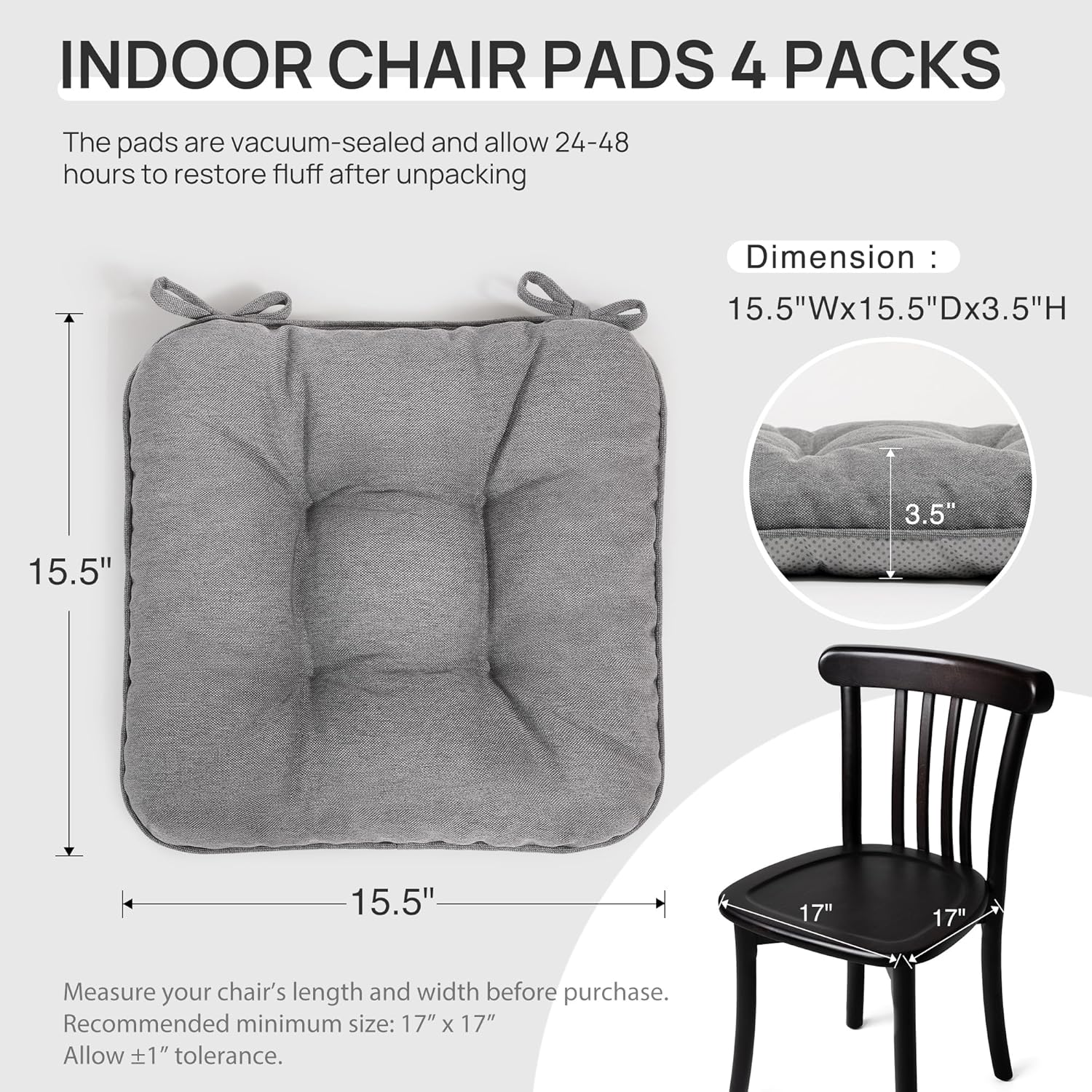 Love's cabin Memory Foam Chair Cushions Set of 4, 15.5"x15.5"x3.5" Indoor & Outdoor Seat Pads for Dining, Kitchen, Office, Patio Chairs…