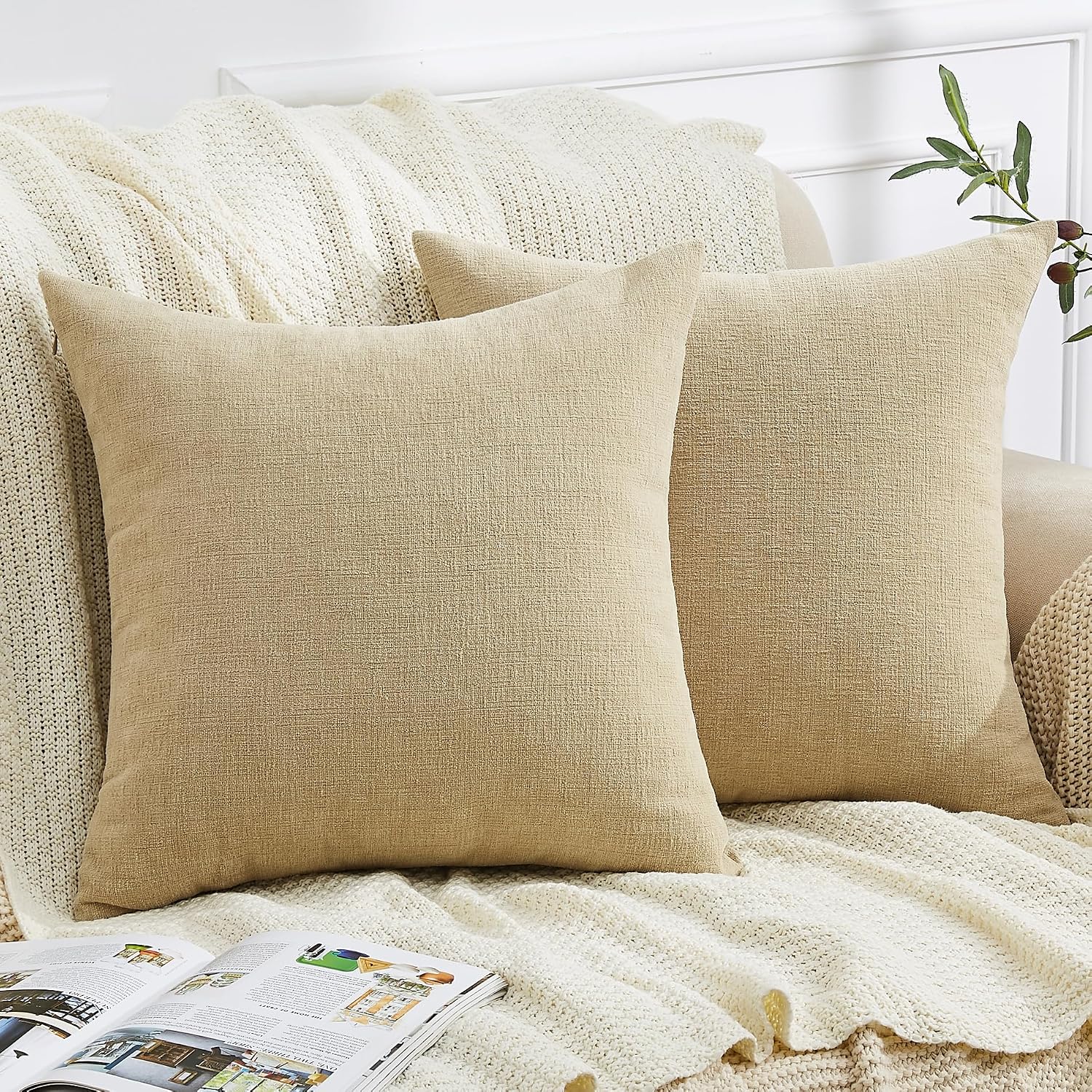 Gawamay Decorative Square 16x16 Inch Throw Pillow Covers Set of 2, Super Soft Chenille Pillows Farmhouse Fall Pillowcase for Living Room Be…