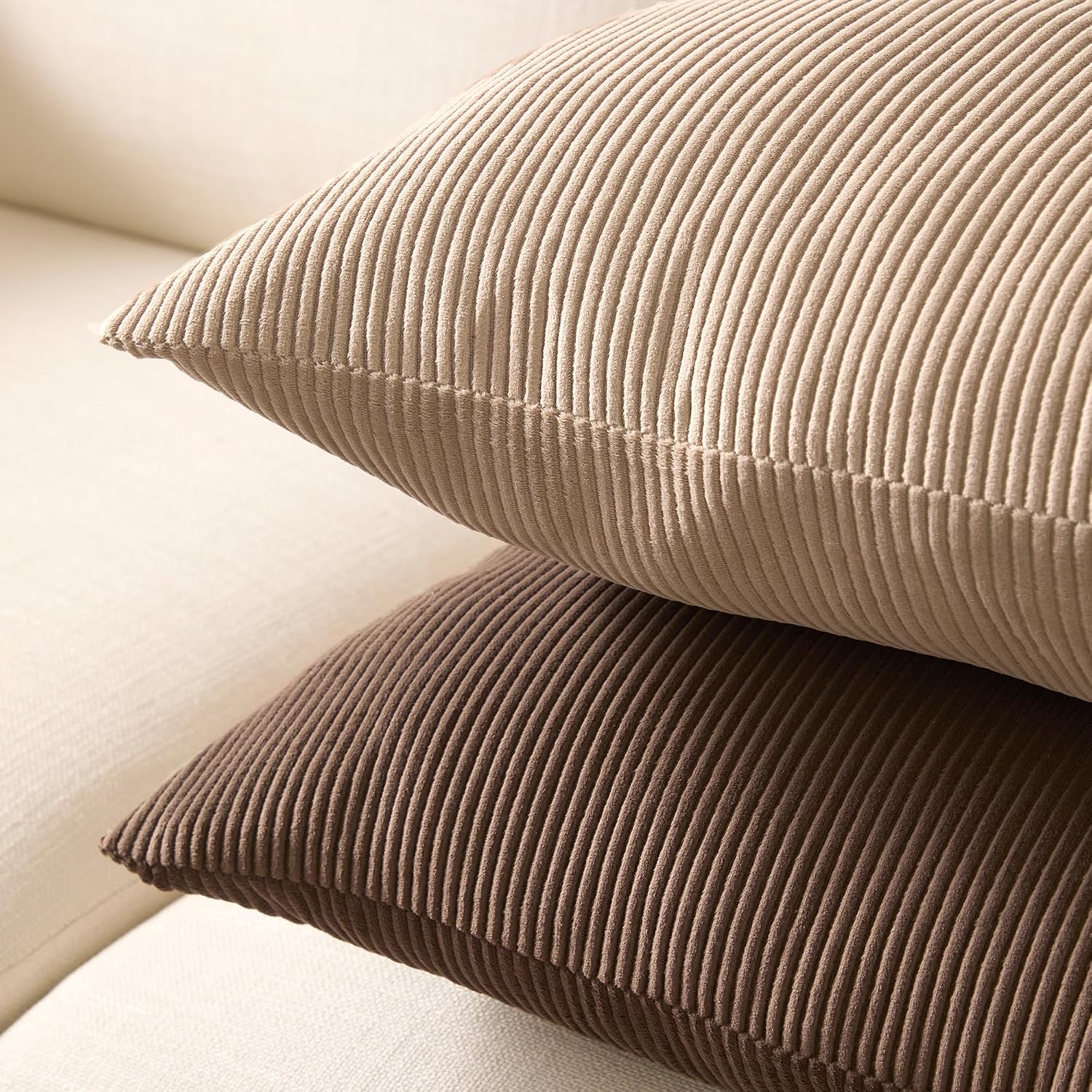 EncasaXO Encasa XO Corduroy Throw Pillows Covers 18"x18", Set of 2 Soft Textured Striped Boho Pillow Covers | Decorative and Cozy Cushion C…
