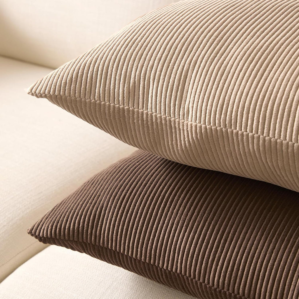 EncasaXO Encasa XO Corduroy Throw Pillows Covers 18"x18", Set of 2 Soft Textured Striped Boho Pillow Covers | Decorative and Cozy Cushion C…