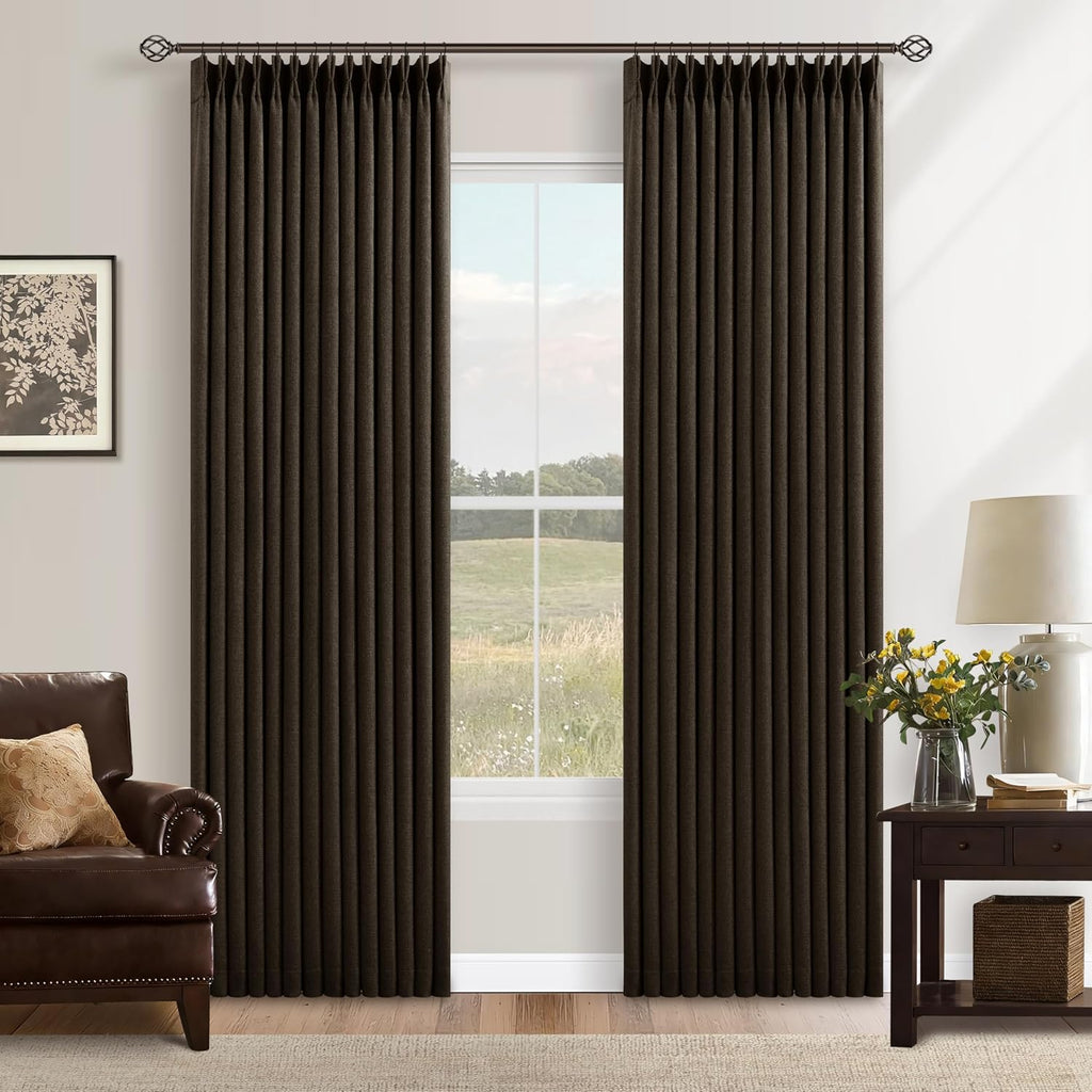 Twodrapes Chocolate Brown 84 Inch Blackout Pinch Pleated Curtains 2 Panels for Living Room Darkening Thick Linen Textured 100% Black Out Pi…