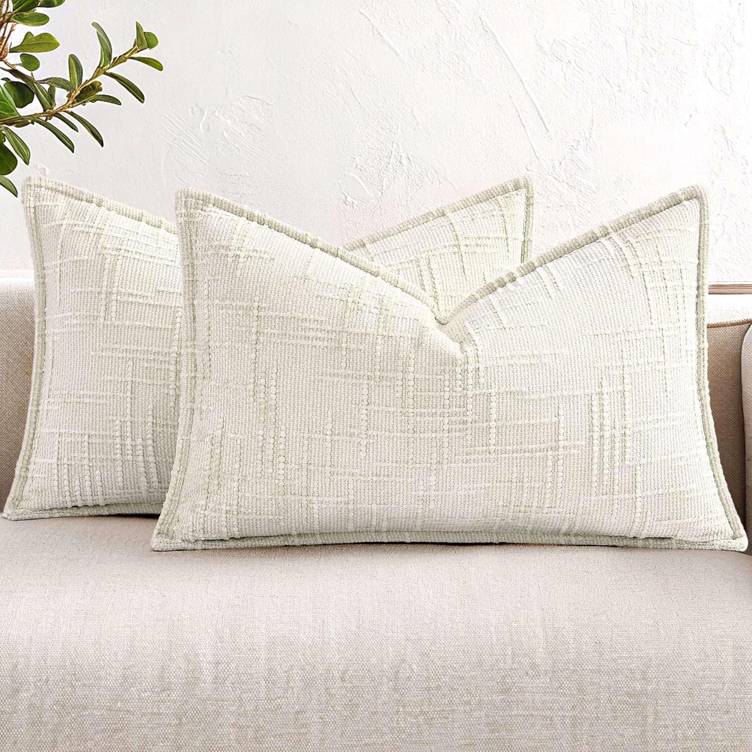 decorUhome Chenille Throw Pillow Covers 12x20 Set of 2, Soft Textured Slubby Modern Decorative Pillow Covers with Elegant Design for Couch,…
