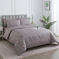 Puralens Dark Grey Floral Duvet Cover, Queen 100% Cotton Percale Pink Flower Vintage Pattern Comforter Cover Set, Shabby Chic Soft Toile Be…