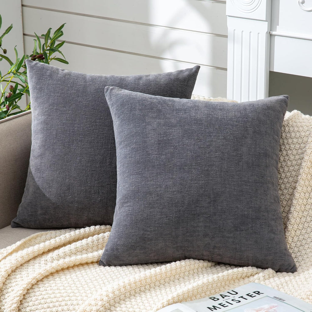Gawamay Decorative Square Throw Pillow Covers 18"x18" Inch Set of 2, Super Soft Chenille Pillows Farmhouse Fall Pillowcase for Living Room…