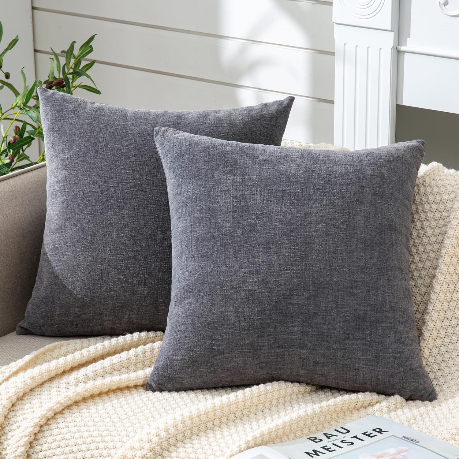 Gawamay Decorative Square Throw Pillow Covers 18"x18" Inch Set of 2, Super Soft Chenille Pillows Farmhouse Fall Pillowcase for Living Room…