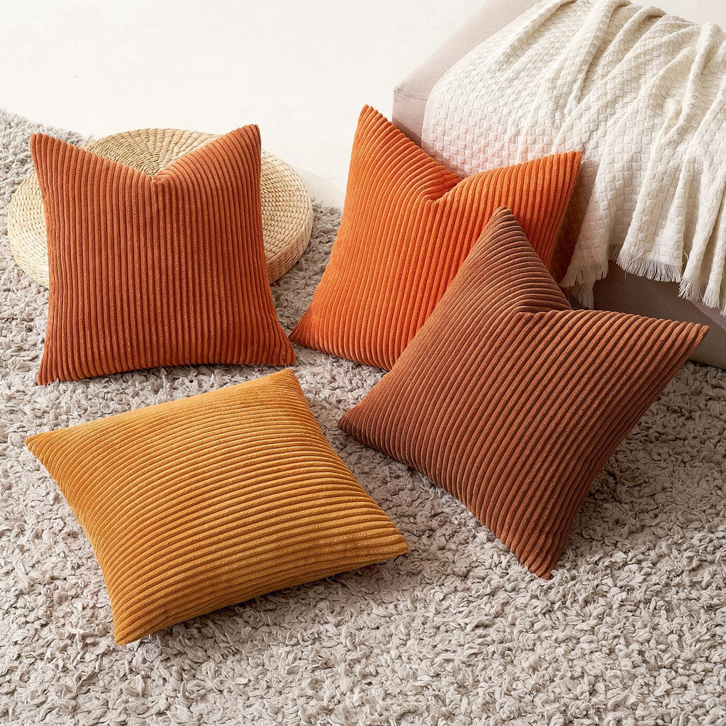 Miulee Boho Farmhouse Throw Pillow Covers 18x18 Inch Set of 4 Mordern Nordic Cushion Covers Soft Corduroy Home Decor for Couch Bed Sofa Liv…