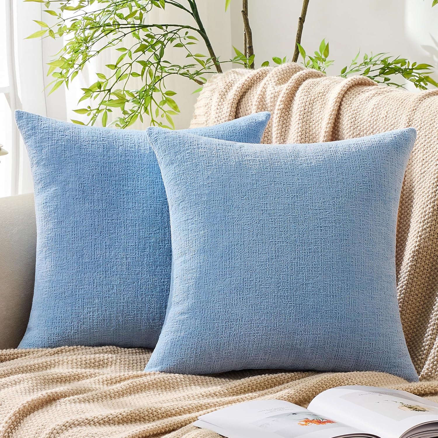 Gawamay Set of 2 Soft Textured Chenille Throw Pillow Covers 26x26 Inch (66x66 CM), Decorative Pillowcases Cushion Covers for Farmhouse Home…
