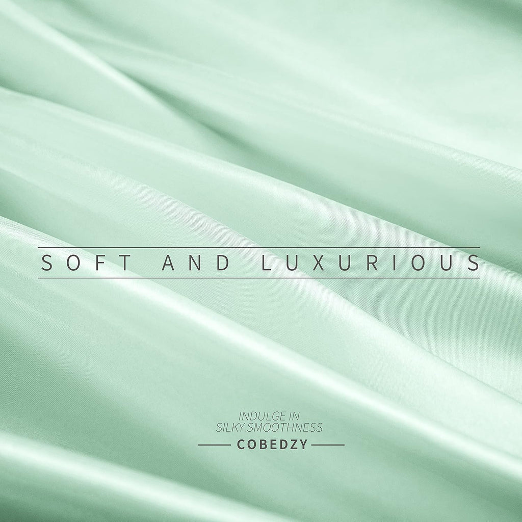 Cobedzy 4 Pcs Mint Green Satin Sheets Queen Size Silky Satin Bedding Sheets Set with 1 Deep Pocket Fitted Sheet, 1 Flat Sheet, 2 Pillowcase…
