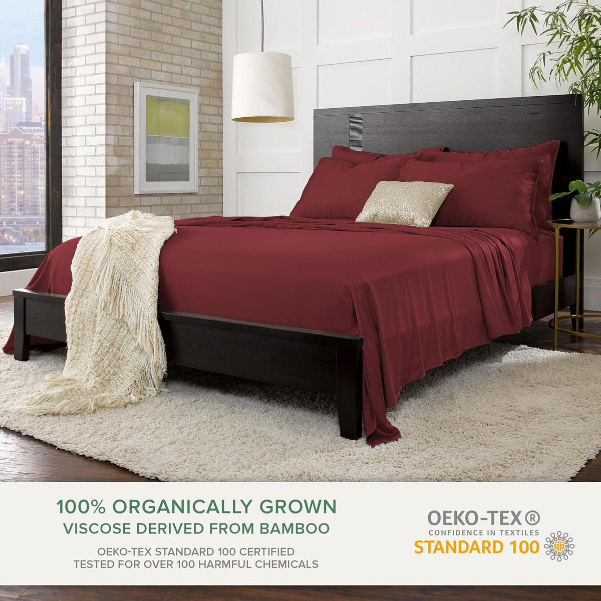 PureBamboo Pure Bamboo King Sheets, Genuine 100% Organic Viscose Derived from Bamboo Bed Sheet Set, Luxuriously Soft & Cooling, Double Stit…