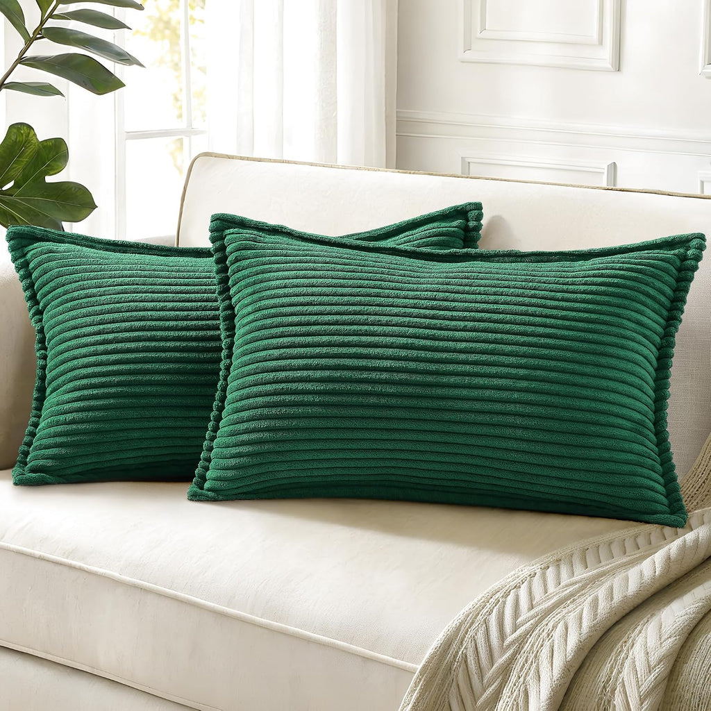 decorUhome Summer Corduroy Green Throw Pillow Covers 12x20 Set of 2 Decorative Soft Boho Farmhouse Lumbar Couch Pillow Covers for Living Ro…