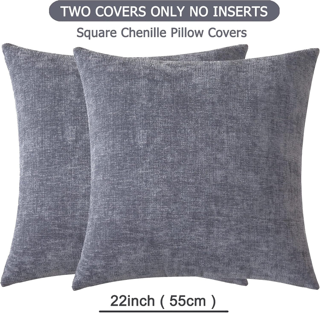 Gawamay Decorative Square Throw Pillow Covers 22"x22" Inch Set of 2, Super Soft Chenille Pillows Farmhouse Fall Pillowcase for Living Room…