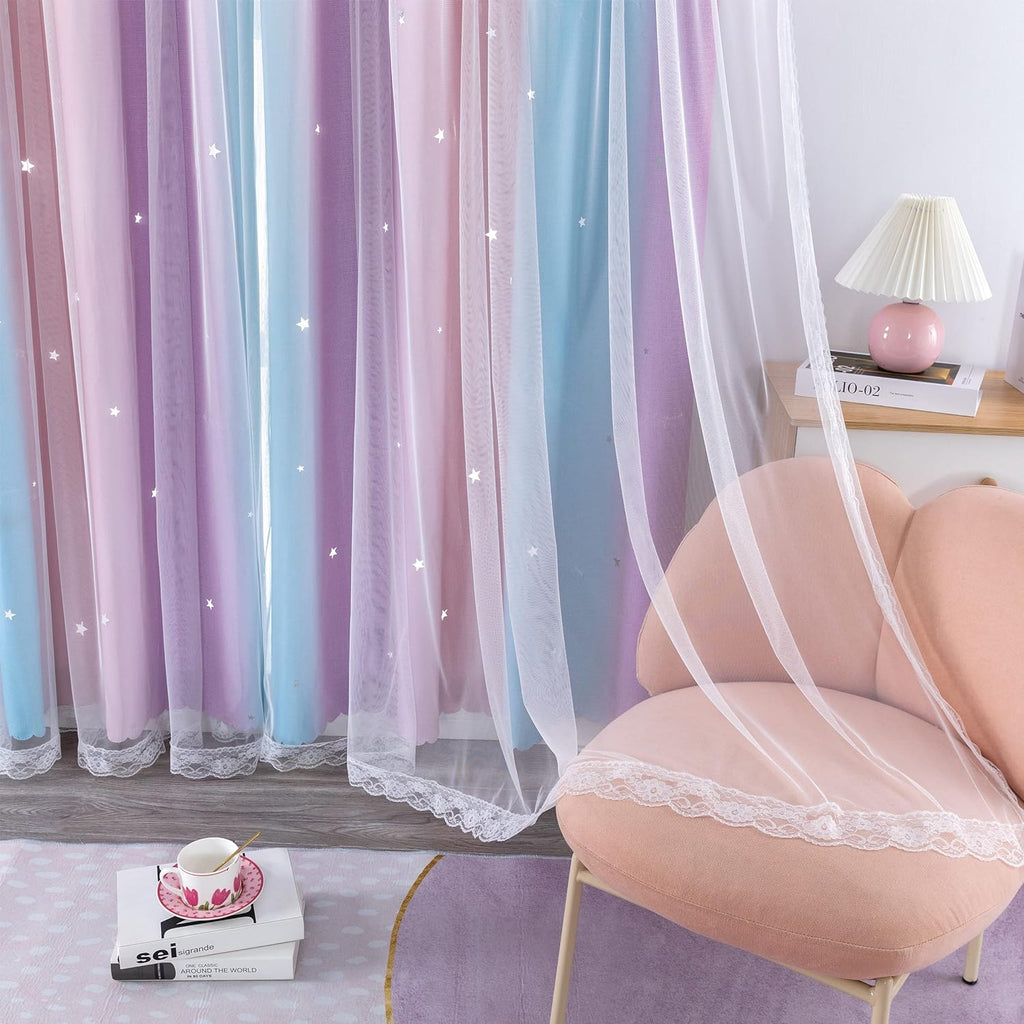 Addsomecolortolife XiDi Dream Star Blackout Curtains for Kids Rooms Girl Princess Curtain for Daughter Bedroom Window (Pink Purple, W52 X L…