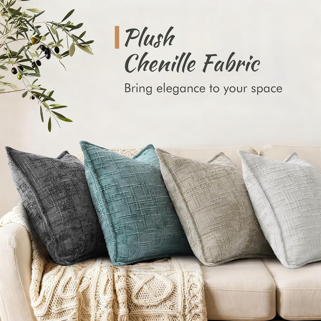 decorUhome Chenille Throw Pillow Covers 24x24 Set of 2, Soft Textured Slubby Modern Decorative Pillow Covers with Elegant Design for Couch,…