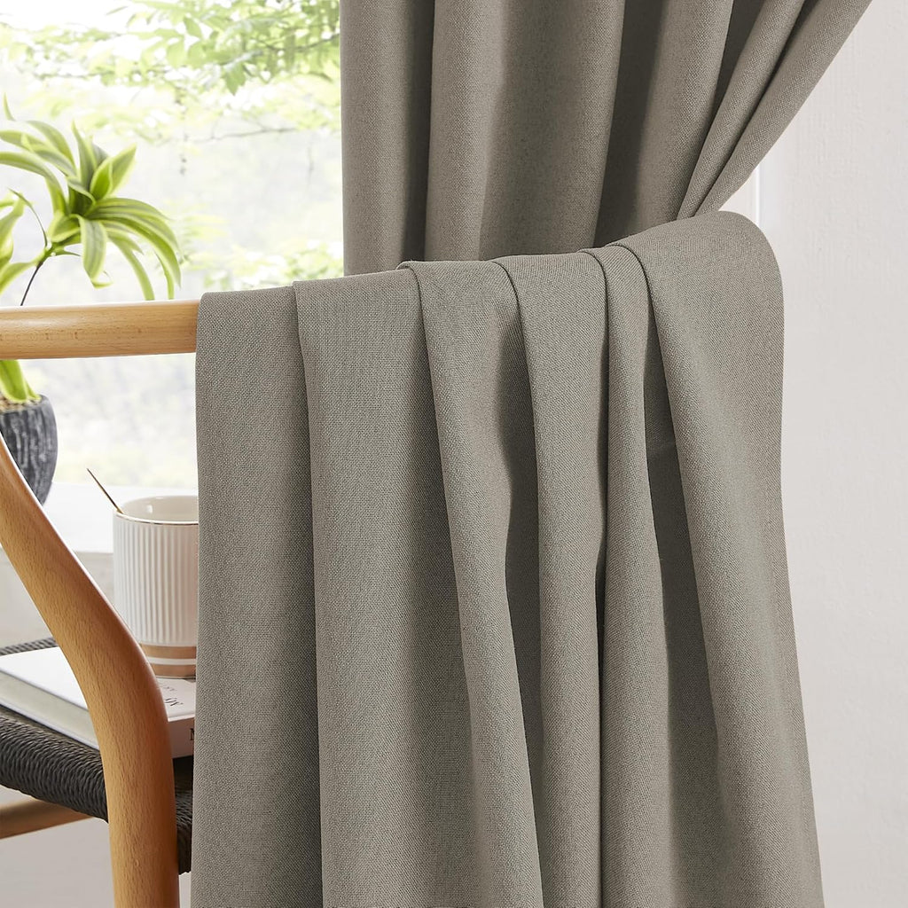 Keqiaosuocai Taupe Blackout Curtains Flax Linen 63 Inch Length Set of 2 Panels Back Tab Rod Pocket Hook Belt Rustic Farmhouse Country Vinta…