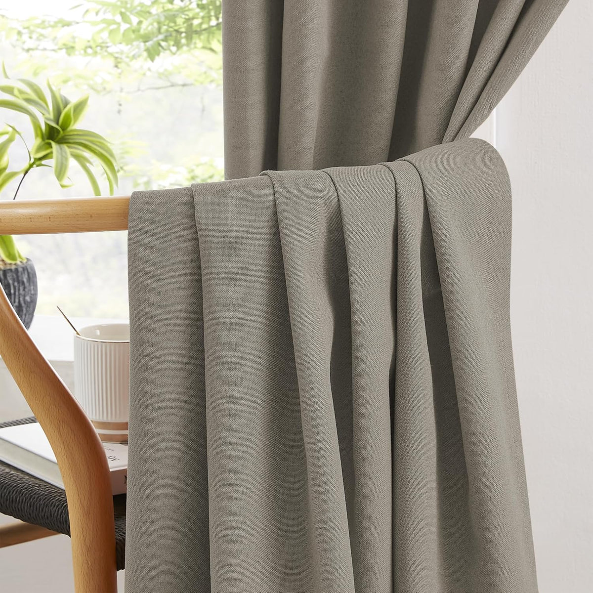 Keqiaosuocai Taupe Blackout Curtains Flax Linen 63 Inch Length Set of 2 Panels Back Tab Rod Pocket Hook Belt Rustic Farmhouse Country Vinta…