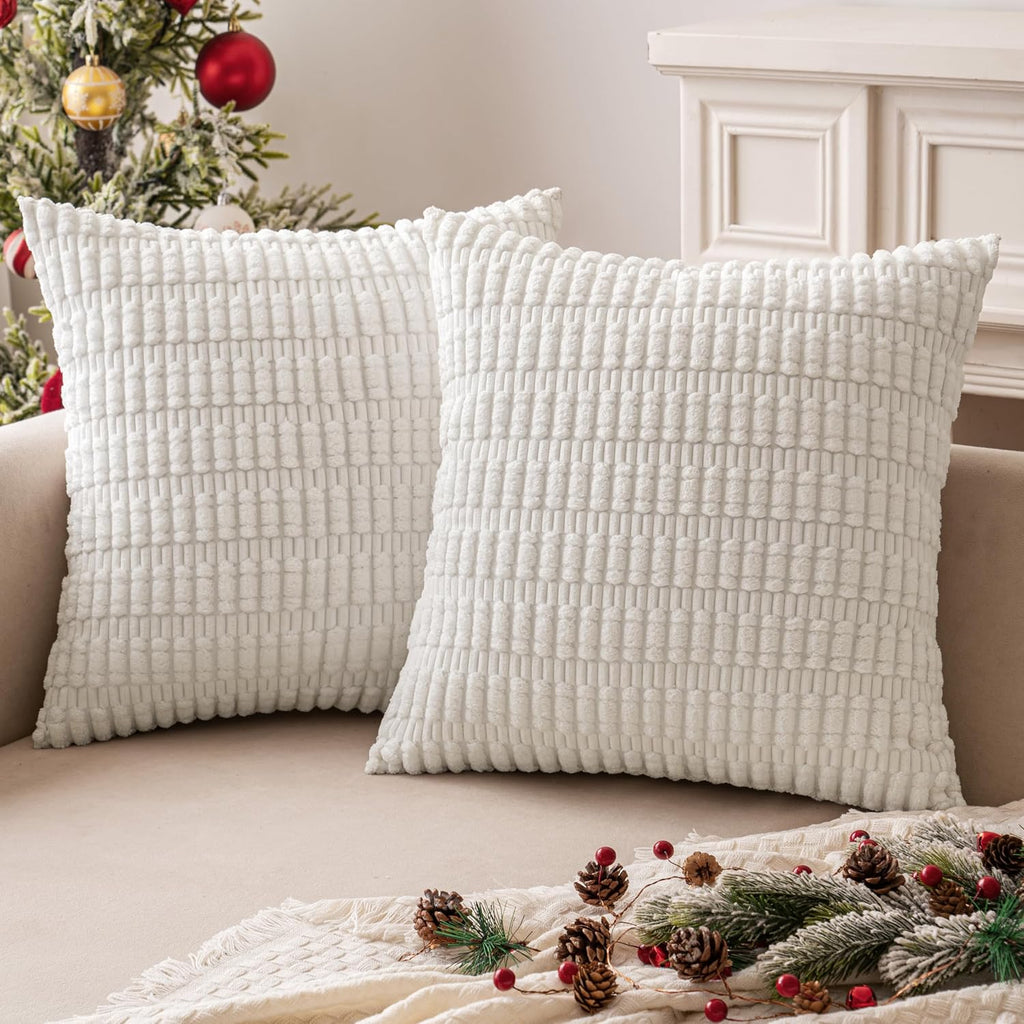 Miulee Pack of 2 Corduroy Decorative Throw Pillow Covers 20x20 Inch Soft Boho Striped Pillow Covers Modern Farmhouse Home Decor for Sofa Li…