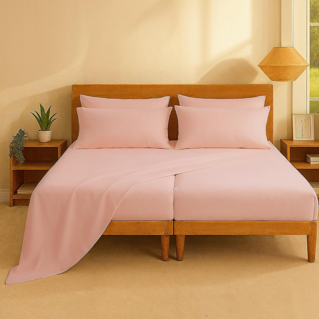 Casa Platino 100% Cotton Split King Size Sheets Set – 7 Piece Crisp Percale Split King Size Cooling Sheets, Lightweight for Summer, with…