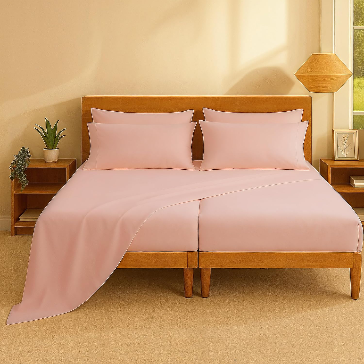 Casa Platino 100% Cotton Split King Size Sheets Set – 7 Piece Crisp Percale Split King Size Cooling Sheets, Lightweight for Summer, with…