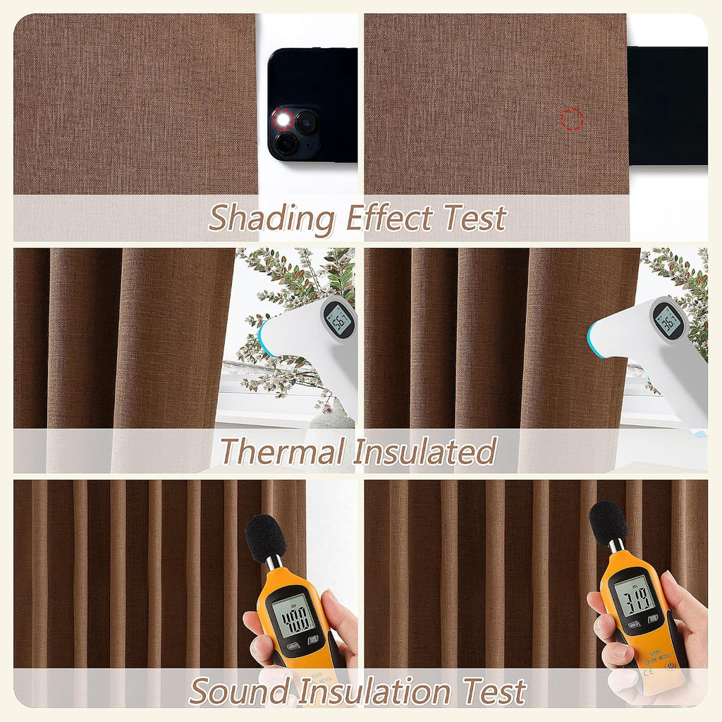 Guken Caramel Brown 100% Blackout Linen Curtains 102 Inch Length 2 Panels Set for Living Room Bedroom Back Tab/Rod Pocket Thermal Insulated…