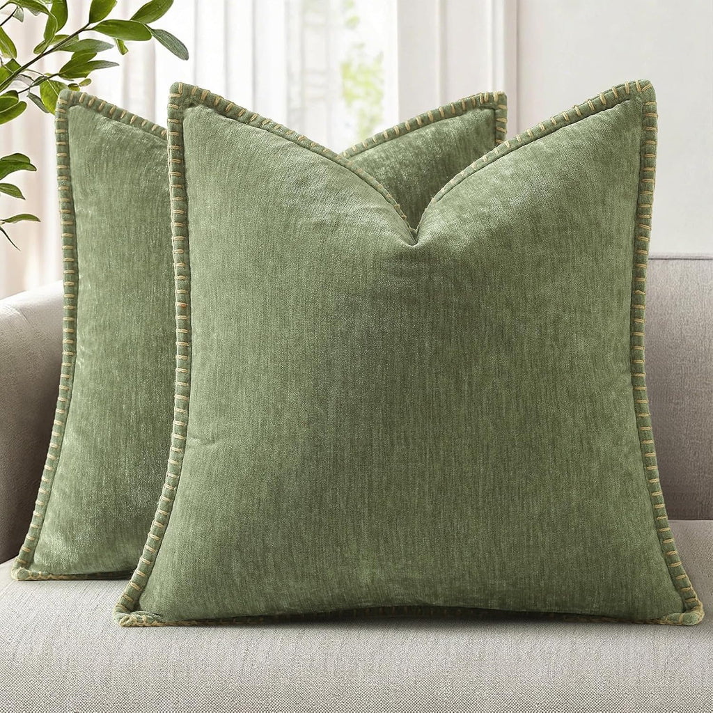 decorUhome Chenille Soft Cozy Throw Pillow Covers 20x20 Set of 2, Modern Farmhouse Boho Velvet Decorative Pillow Cases with Stitched Edge f…