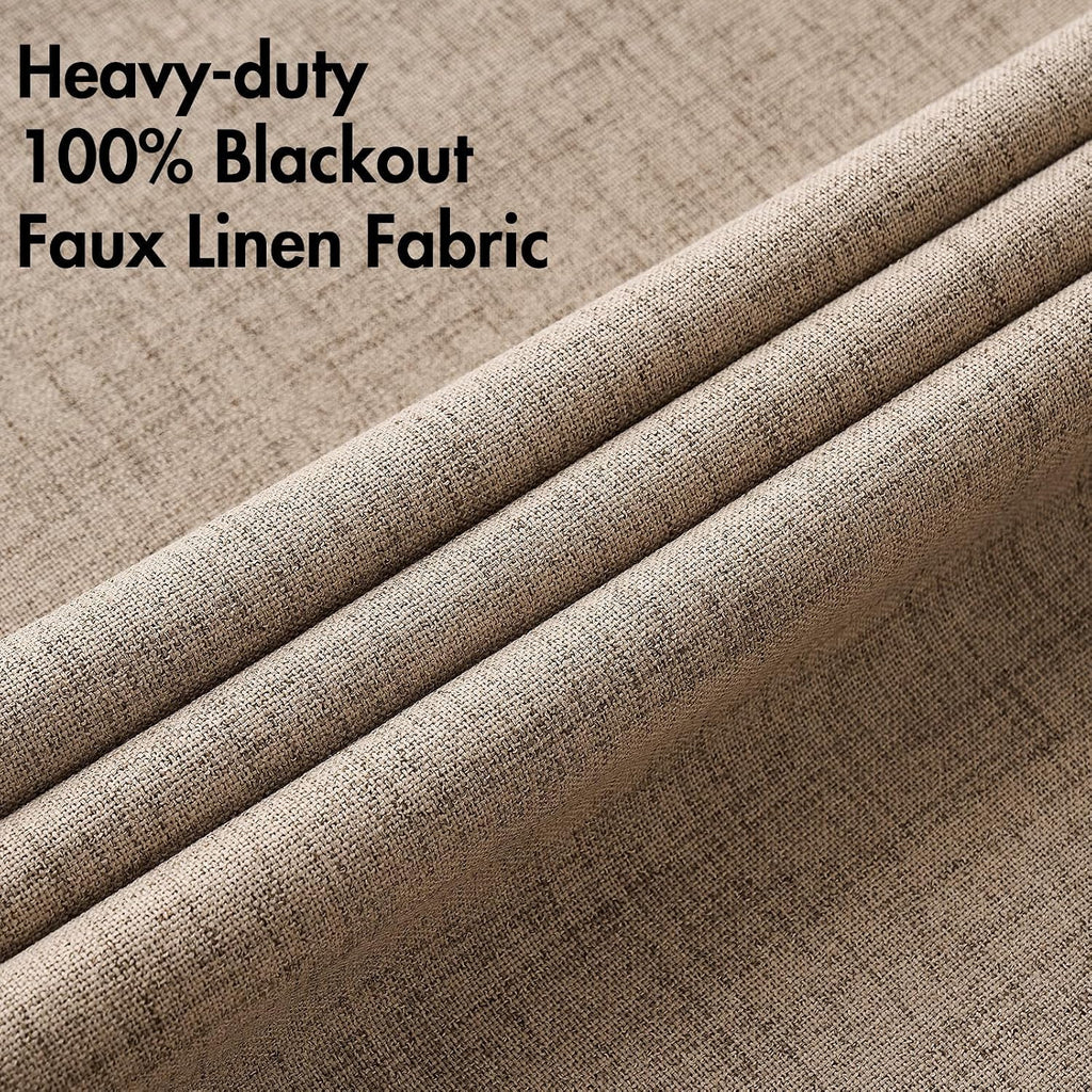 Miulee 100% Blackout Linen Textured Curtains for Bedroom Solid Thermal Insulated Copper Brown Grommet Room Darkening Curtains & Drapes Luxu…