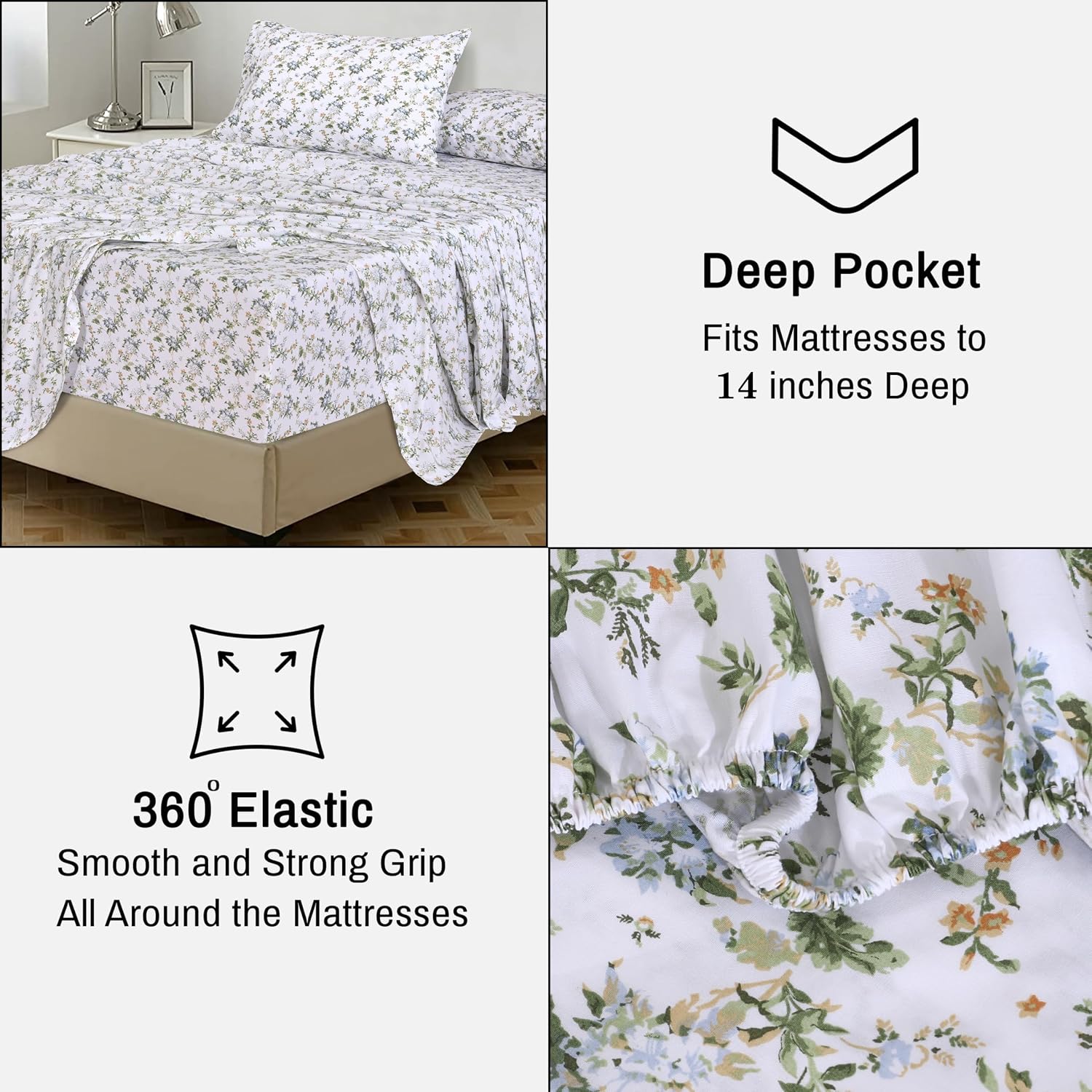 Ruvanti 100% Cotton Percale Sheets California King Size – Crisp Cooling Bed Sheets for Hot Sleepers, Deep Pocket 14”, Soft Breathable & Dur…