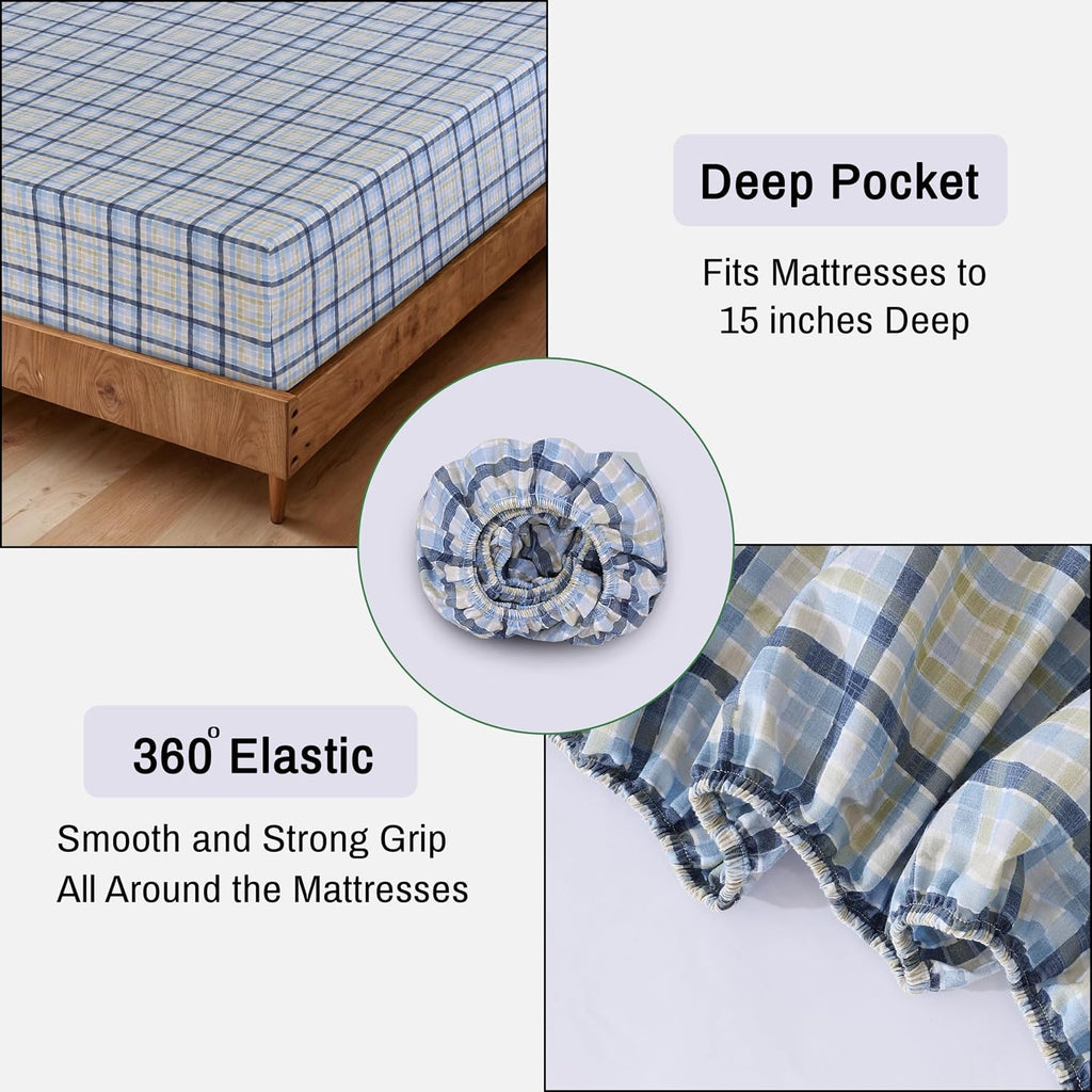 Ruvanti 100% Cotton Organic Percale Sheets King Size – Crisp Cooling Bed Sheets for Hot Sleepers, Deep Pocket 15”, Soft Peach Finish, Breat…