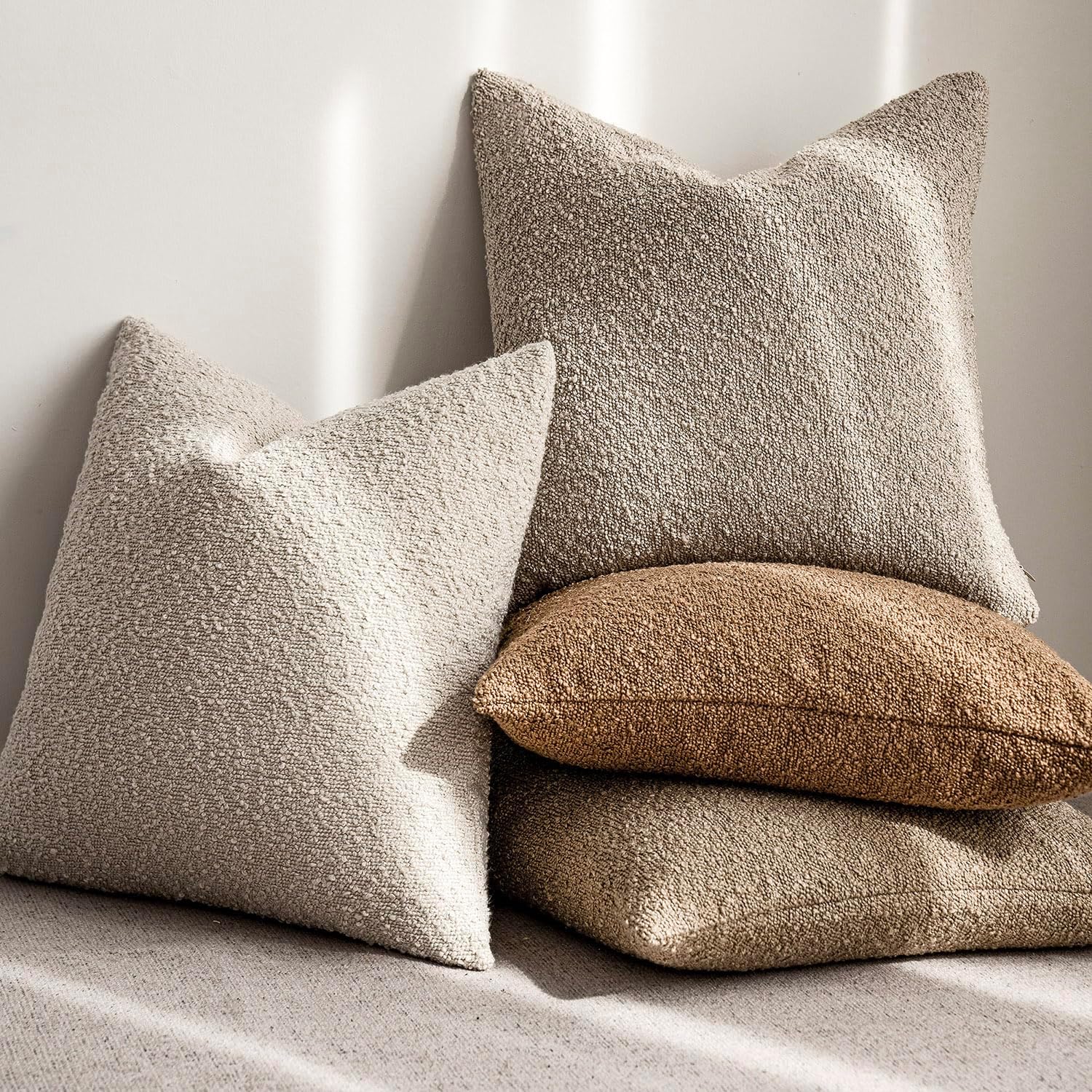 Foindtower Decorative Textured Boucle Throw Pillow Covers Accent Solid Pillow Cases Neutral Soft Cozy Couch Cushion Case for Chair Sofa…