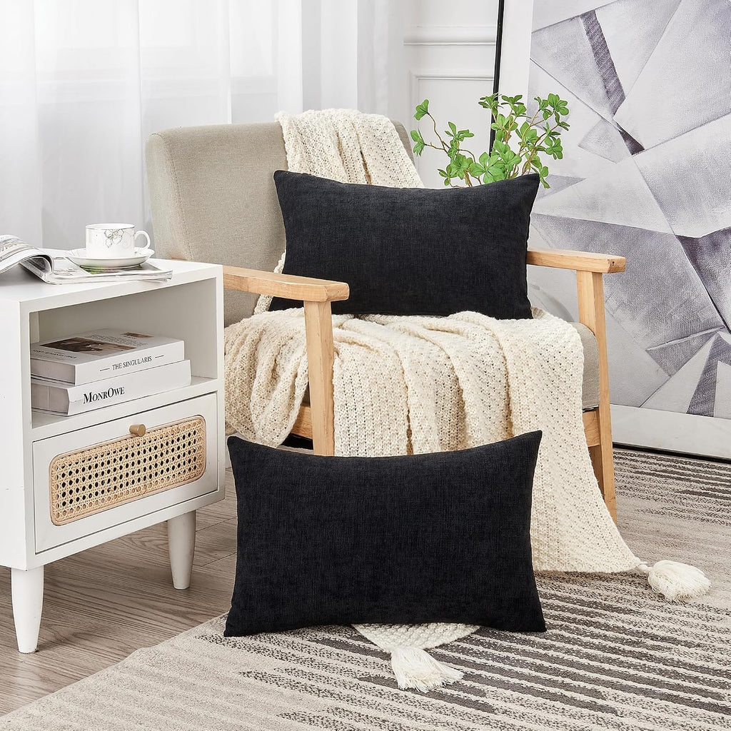 Gawamay Lumbar Pillow Cover Decorative Rectangle Throw Pillow Covers 12"x20" Inch Set of 2, Super Soft Chenille Pillowcase for Living Room…