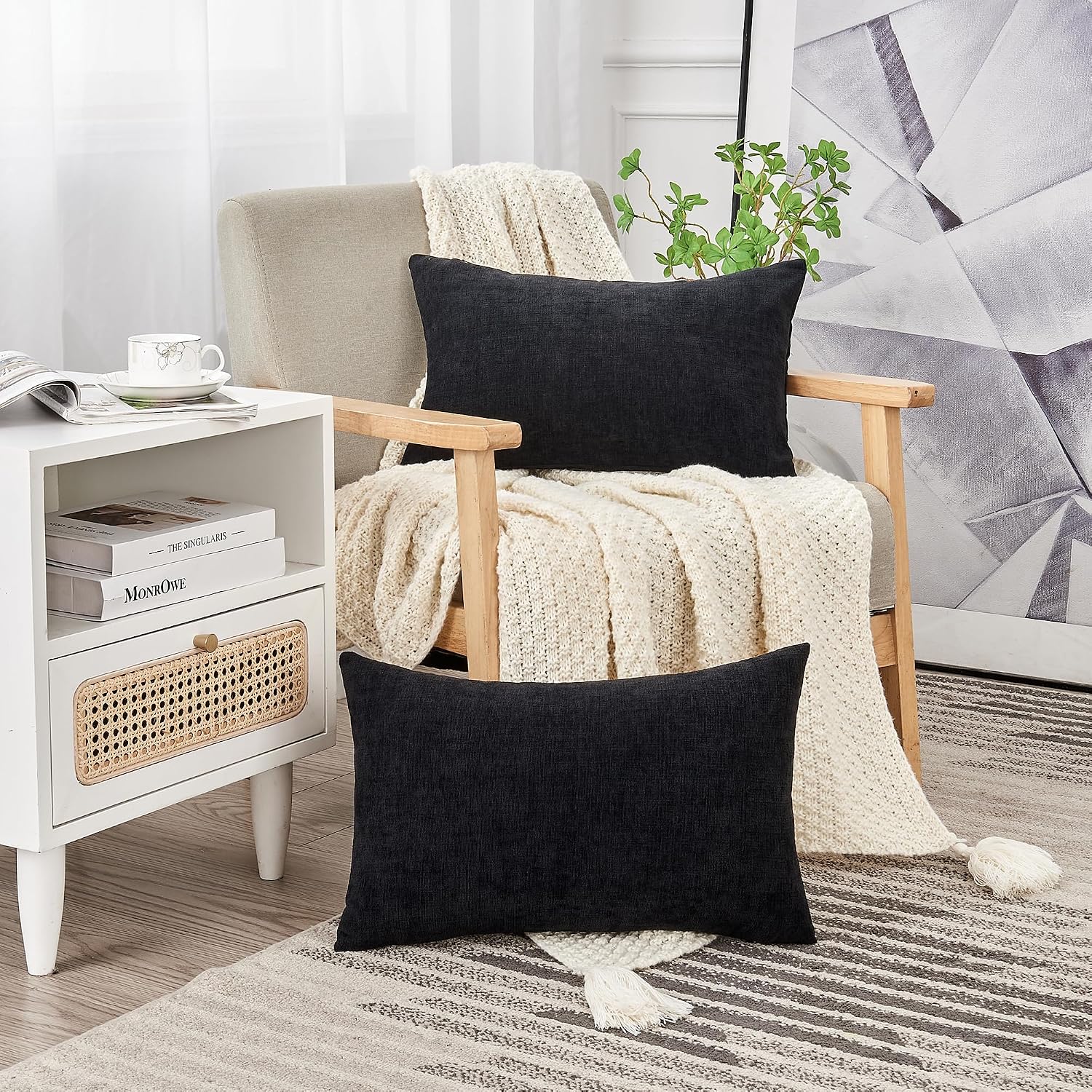Gawamay Lumbar Pillow Cover Decorative Rectangle Throw Pillow Covers 12"x20" Inch Set of 2, Super Soft Chenille Pillowcase for Living Room…