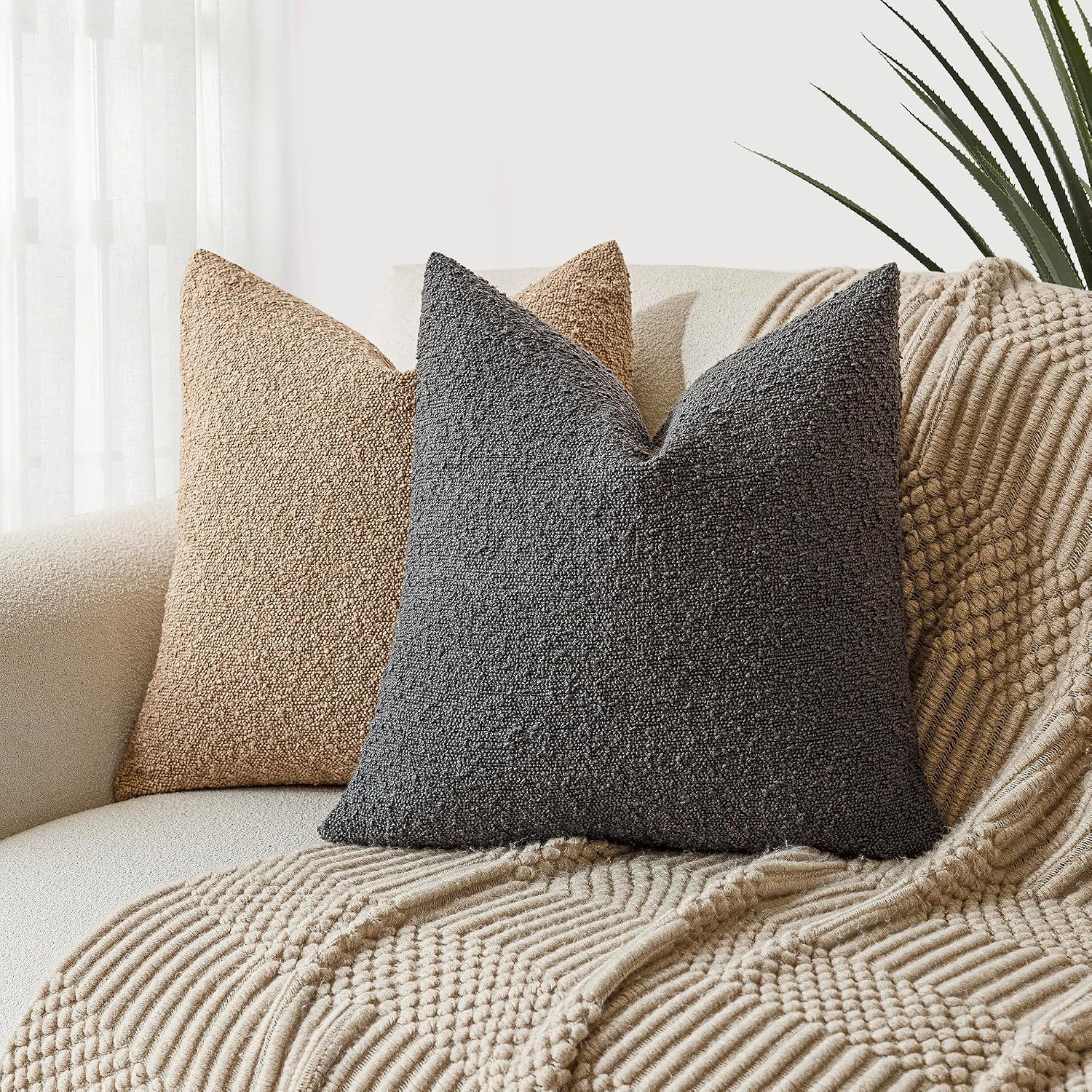 Foindtower Textured Boucle Throw Pillow Covers Accent Solid Pillow Cases Cozy Soft Decorative Couch Cushion Case for Chair Sofa Bedroom…