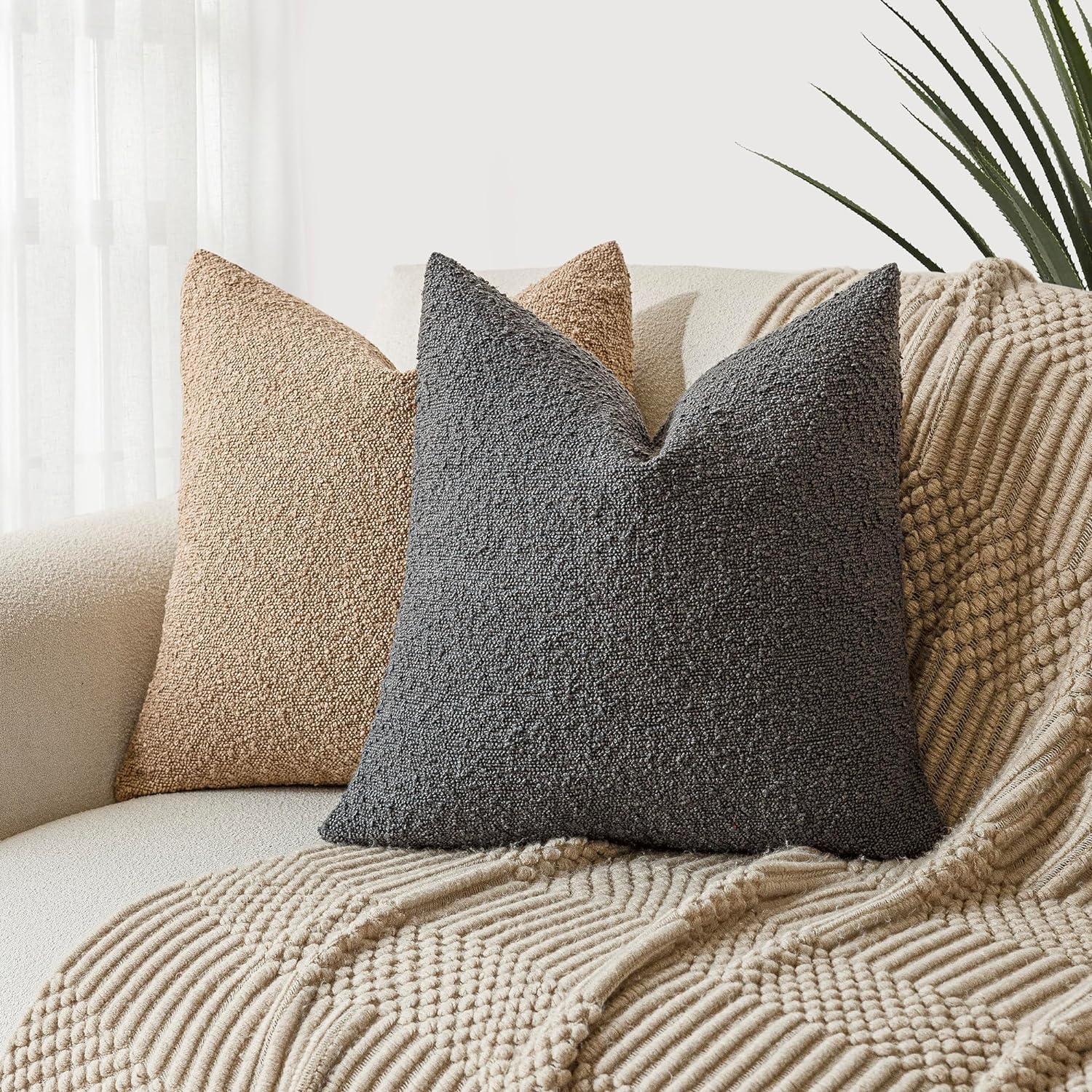 Foindtower Decorative Boucle Throw Pillow Covers Accent Solid Pillow Cases Cozy Soft Textured Couch Cushion Case for Chair Sofa Bedroom…