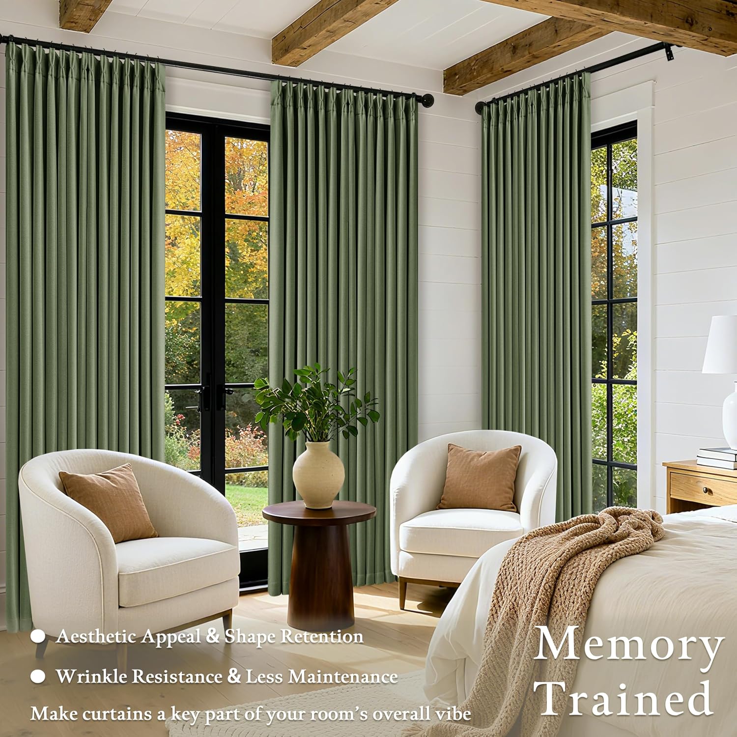 Twodrapes Thick Linen Olive Green Blackout Curtains 90 Inches Long for Living Room Bedroom 100% Black Out Pinch Pleated Drapes Double Layer…