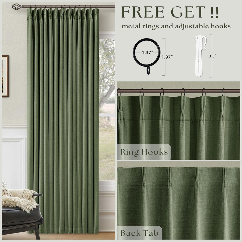 Twodrapes 120 Inch Pinch Pleat Drapes Olive Green Room Darkening Curtains 120 Inches Long for Bedroom Rustic Cottagecore 100% Blackout Thic…