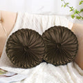 Hig Set of 2 Decorative Round Pleated Throw Pillows, Classy Accent Pumpkin Throw Pillows with Center Button, Vintage Velvet Floor Pillows for…