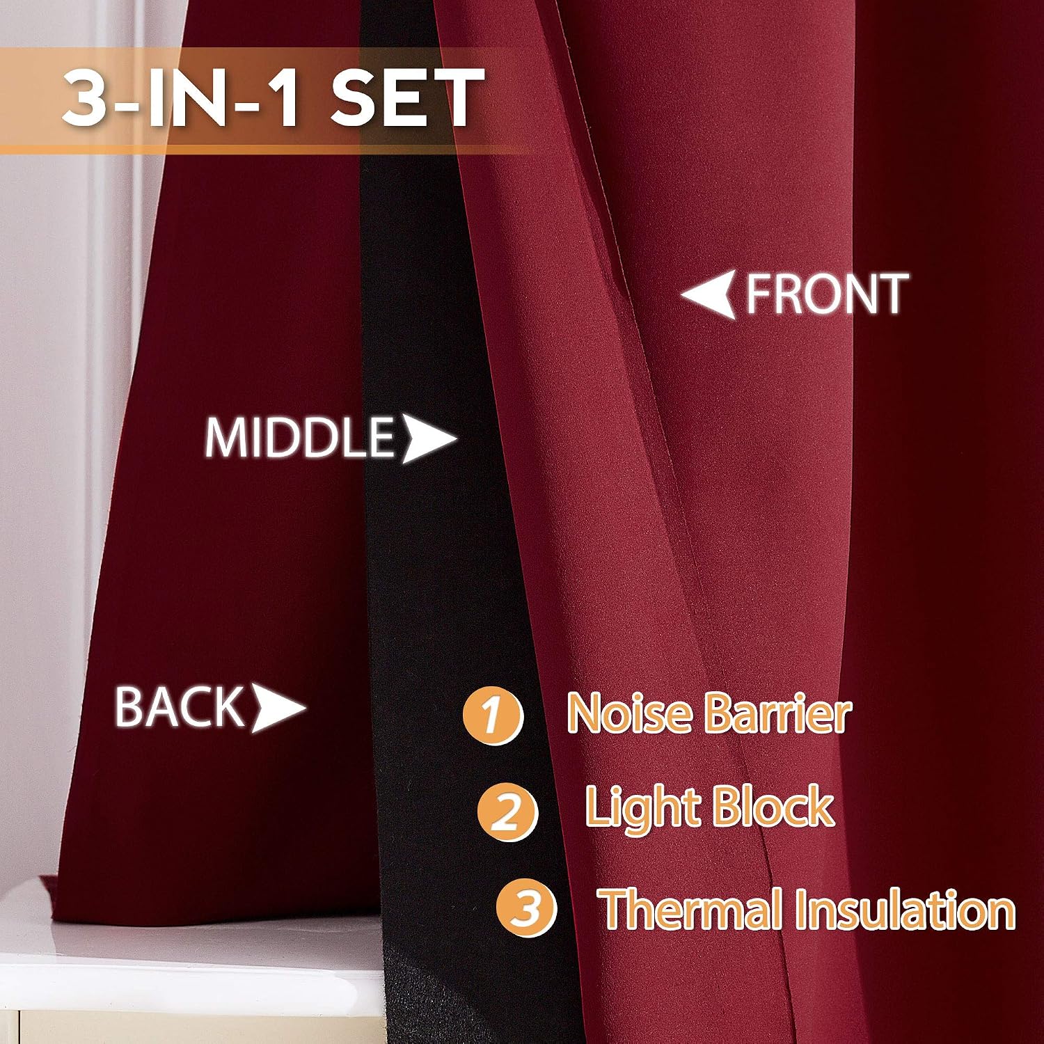 Rybhome RYB HOME 3-in-1 Soundproof - Blackout - Thermal Insulation Living Room Divider Curtains, Large Bay Window Curtains for Bedroom Thea…