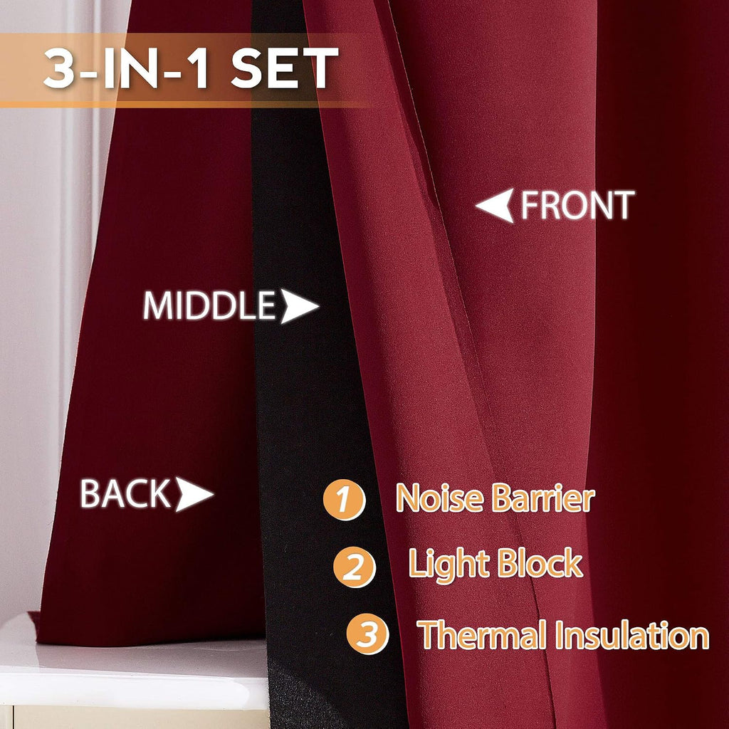 Rybhome RYB HOME 3-in-1 Soundproof - Blackout - Thermal Insulation Living Room Divider Curtains, Large Bay Window Curtains for Bedroom Thea…
