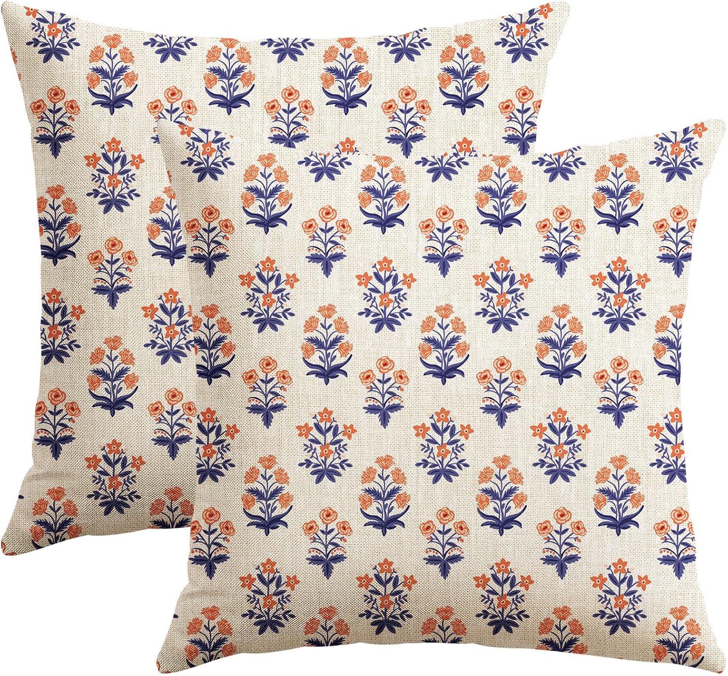 OTOSTAR Floral Print Pillow Covers 18x18 Inch Pack of 2 Double-Sided Navy Blue Orange Flower Square Throw Pillow Covers Farmhouse Rustic…