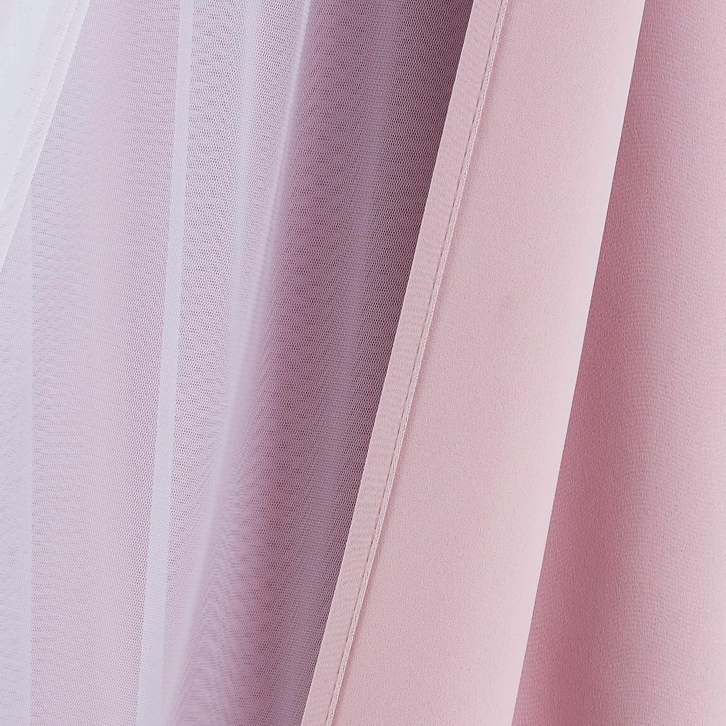 Bujasso Pink Blackout Curtains with Sheer Overlay Mix and Match Double Layer 80% Room Darkening Window Treatment Set for Girls Bedroom Livi…