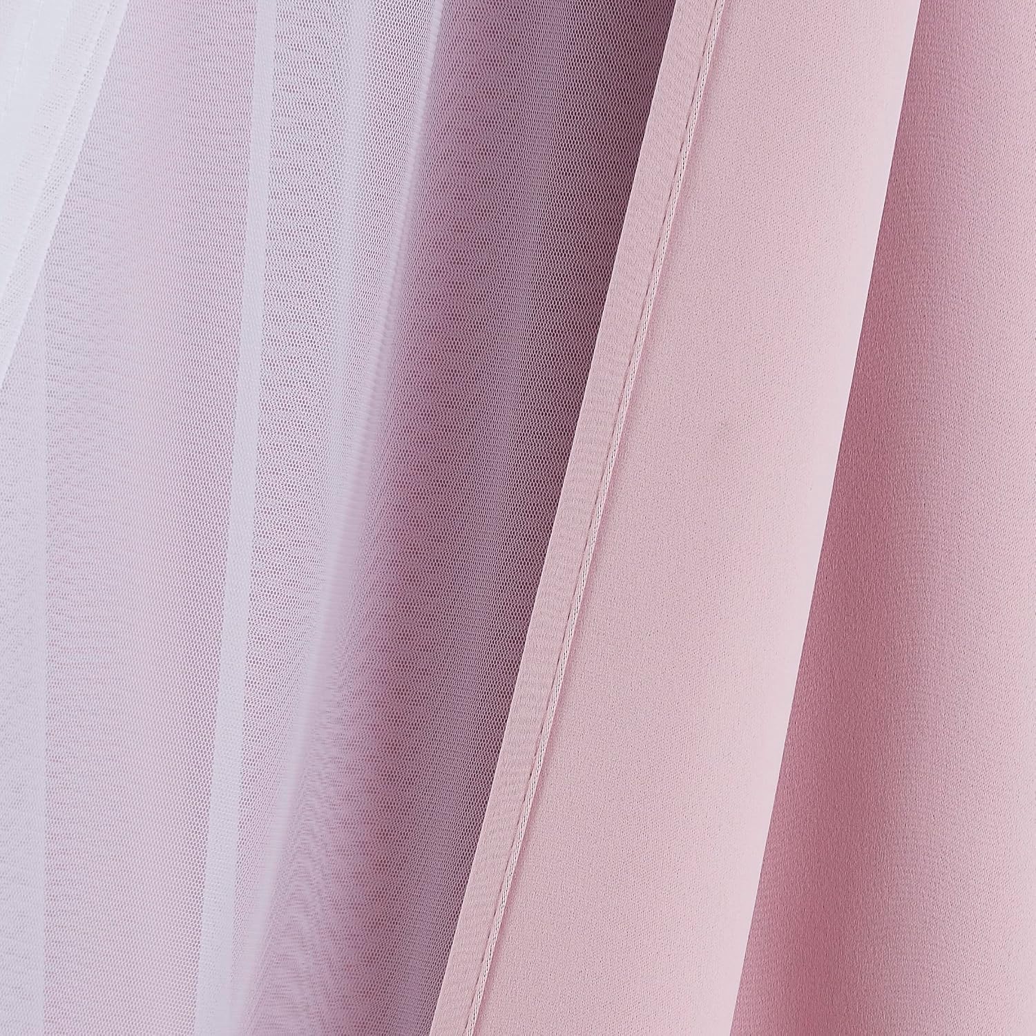 Bujasso Pink Blackout Curtains with Sheer Overlay Mix and Match Double Layer 80% Room Darkening Window Treatment Set for Girls Bedroom Livi…