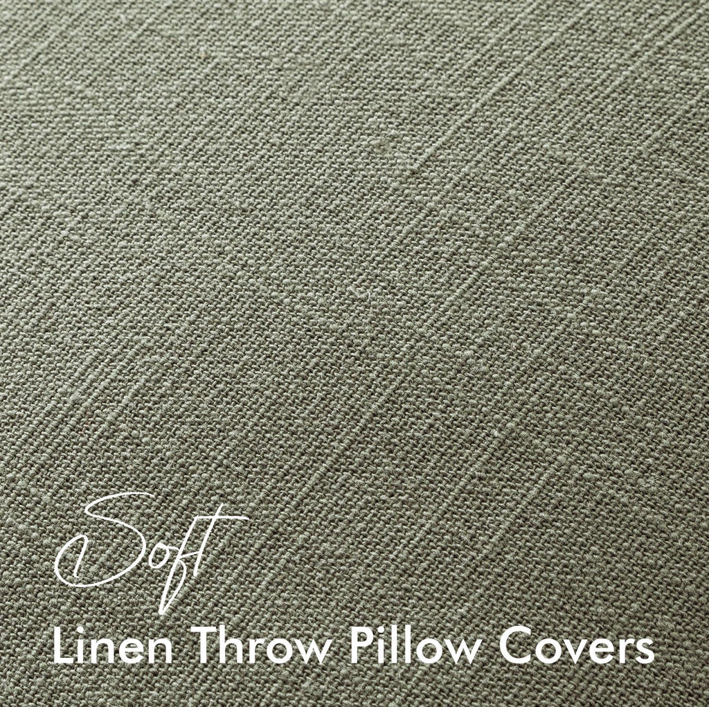 EMEMA Throw Pillow Covers Decorative Linen Pillow Covers 20x20 Inch Light Olive Green Boho Farmhouse Neutral Couch Throw Pillows for Bed…