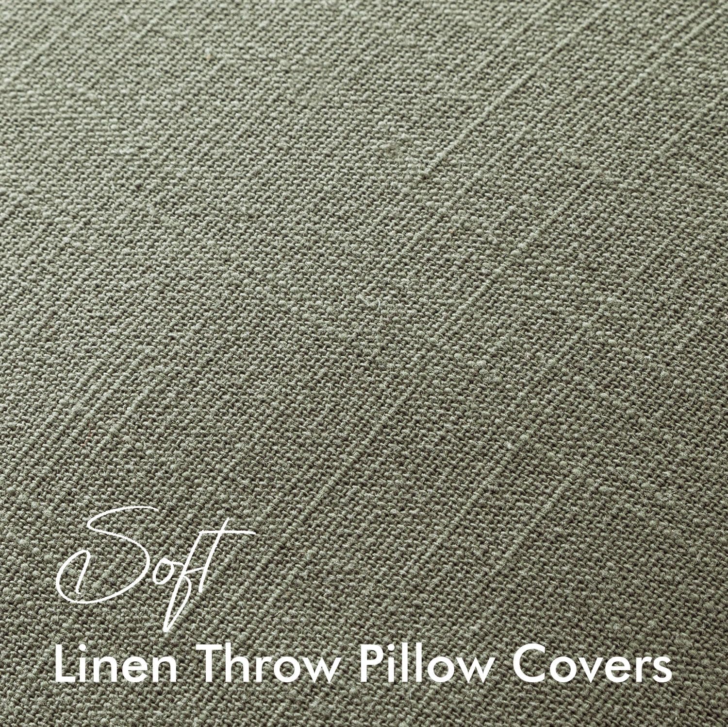 EMEMA Throw Pillow Covers Decorative Linen Pillow Covers 24x24 Inch Light Olive Green Boho Farmhouse Neutral Couch Throw Pillows for Bed…