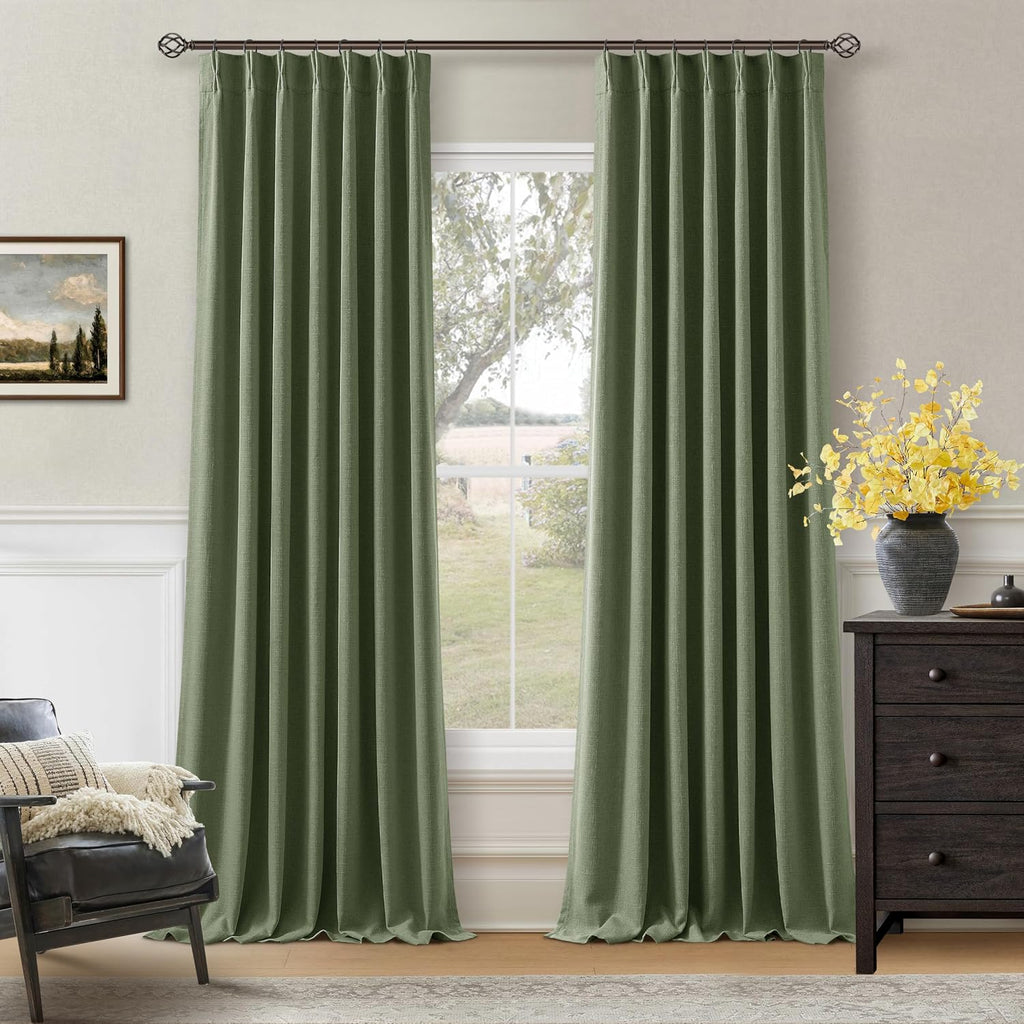 Twodrapes 120 Inch Pinch Pleat Drapes Olive Green Room Darkening Curtains 120 Inches Long for Bedroom Rustic Cottagecore 100% Blackout Thic…