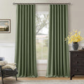 Twodrapes Pleated Blackout Olive Green Curtains 96 Inches Long 2 Panels Set for Bedroom Living Room Darkening Linen Blend Back Tab Pinch Pl…
