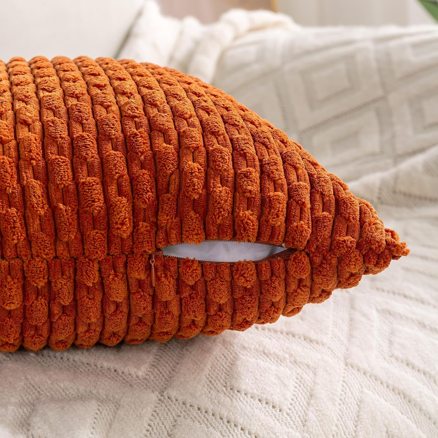 Cozoomy Set of 4 Burnt Orange Decorative Throw Pillow Covers 12x20 Inch Corduroy Pillow Covers for Bed Couch Sofa Living Room Soft Cushion…